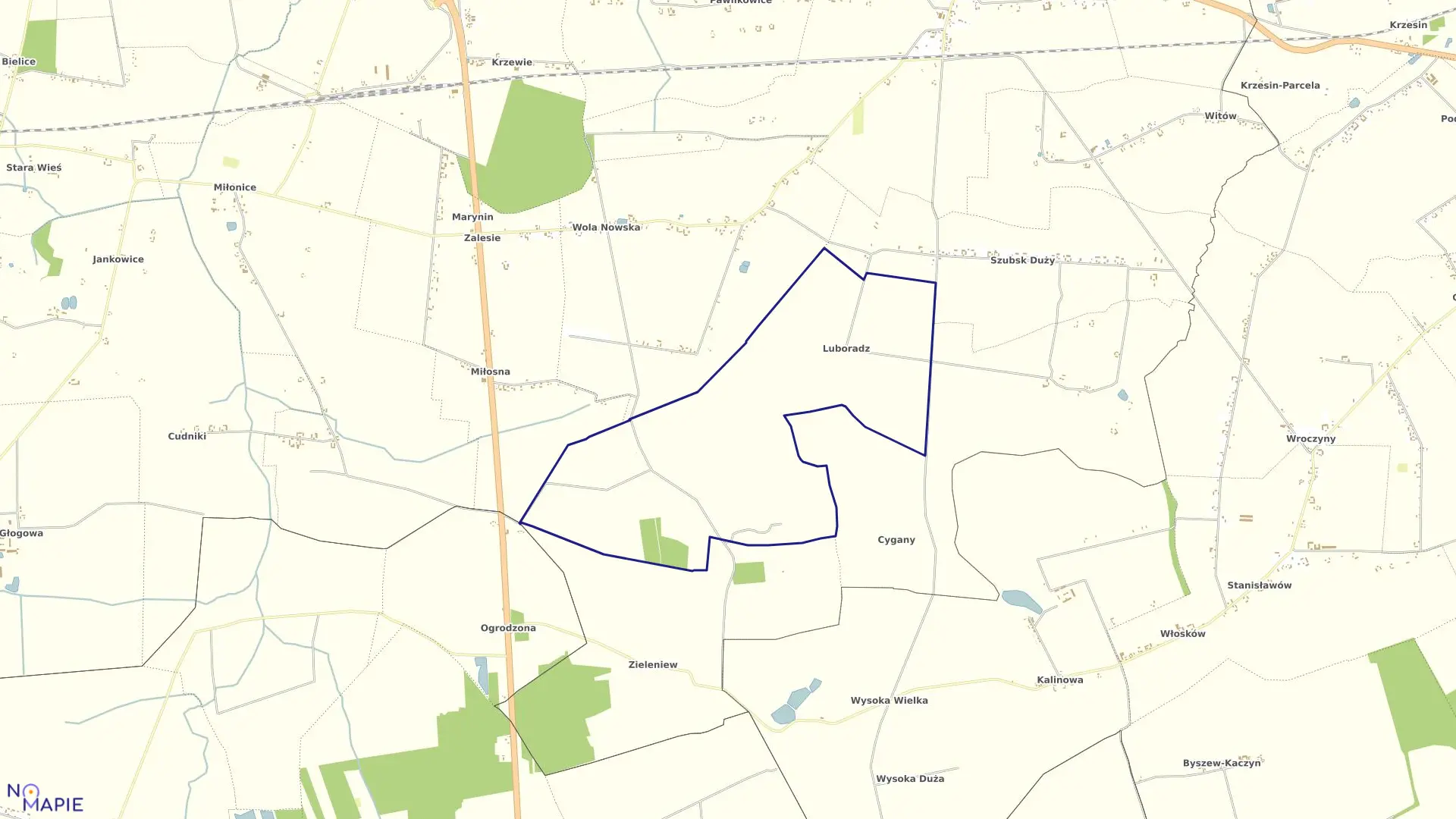 Mapa obrębu GODZIĘBY-LUBORADZ w gminie Krośniewice